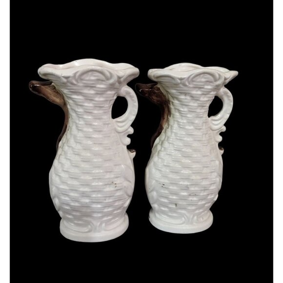 Vintage Tilsa  vase deer reindeer floral home decor accent  7 inch set of 2 - Picture 2 of 12